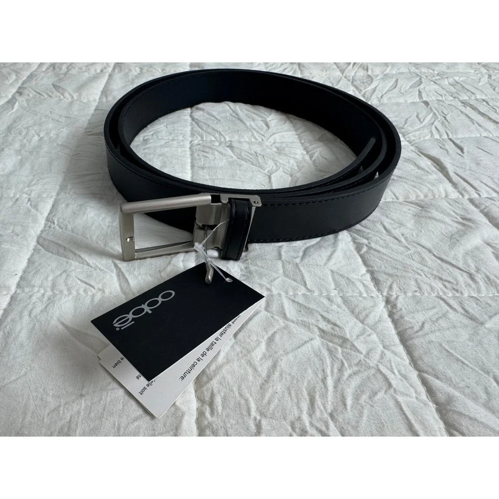 Oobe Barton Black Leather Belt Size Large Silver Buckle NEW